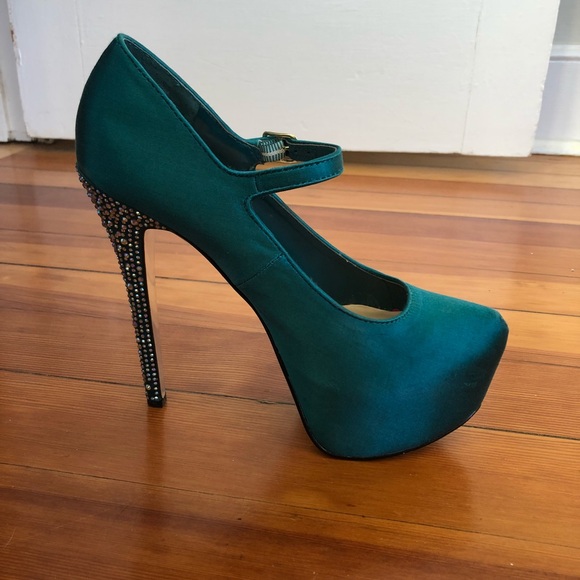 Teal heels with gems on back - Picture 3 of 5